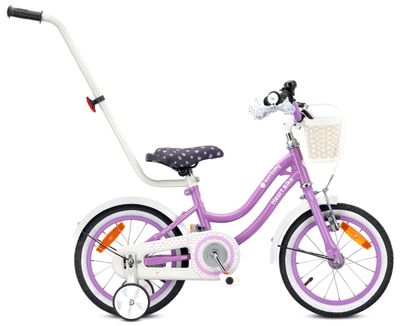 Heart Bike Flickcykel för en flicka 12 14 16 tum, Barncykel 2-6 år, Barncykel med stödhjul, pushbar, justerbar sadel och styre (Lila, 14 tum)