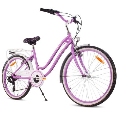 sun baby HEART BIKE Børnecykel 24 tommer - 7 gear Shimano - bagagebærer, metalskærme, V-bremse, kædeskærm - Lilla