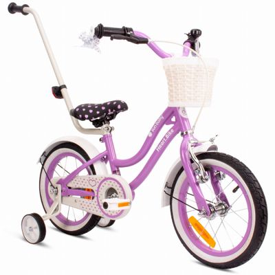 sun baby HEART BIKE Børnecykel 14 tommer - Kurv, Håndtag, Støttehjul - Lilla
