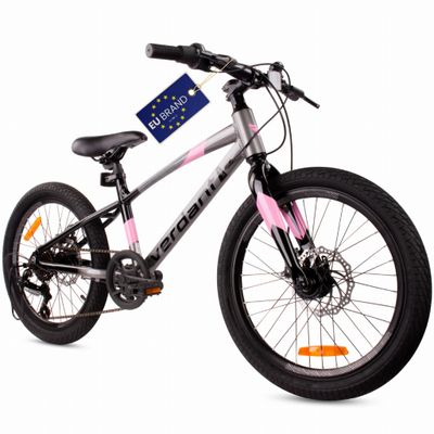 sun baby VERDANT BIKE Børnecykel 20 tommer - 6 gear Shimano - let, aluminiumsramme, skivebremser, ringeklokke - Grafit Rosa