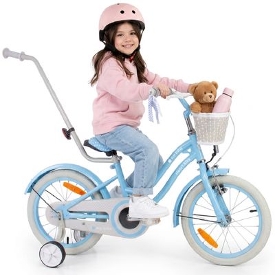 sun baby HEART BIKE Børnecykel 16 tommer - Kurv, Håndtag, Sidehjul - Silver Moon, Lyseblå