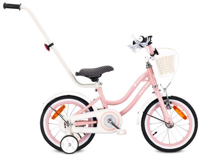 sun baby HEART BIKE Børnecykel 14 tommer - Kurv, Håndtag, Støttehjul - Silver Moon Pink