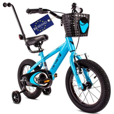 Verdant Bike Barncykel för pojkar 14 tum pojkar cykel träningshjul med tryckstång från 2-6 år (Blå, 14 tum)