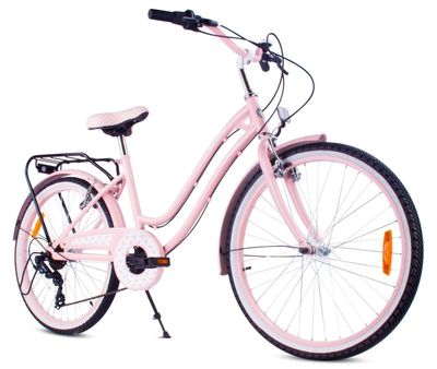 sun baby HEART BIKE Børnecykel 24 tommer - 7 gear Shimano -bagagebærer, metalskærme, V-bremse, kædeskærm - Rosa