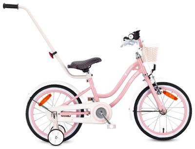 sun baby HEART BIKE Børnecykel 16 tommer - Kurv, Håndtag, Støttehjul - Silver Moon Pink