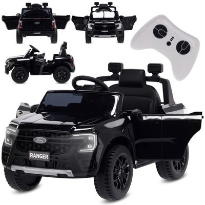 Ford elbil för barn mellan 3 och 6 år, motoreffekt 30 W, fjärrkontroll, fjädring, strålkastare, MP3-spelare (Svart)