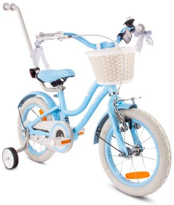 sun baby HEART BIKE Børnecykel 14 tommer - Kurv, Håndtag, Støttehjul - Silver Moon, Lyseblå