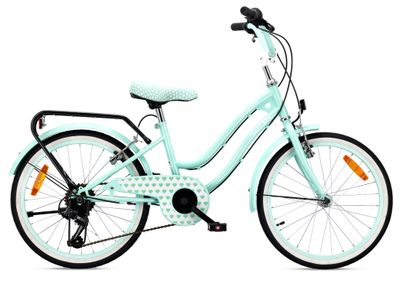 Heart Bike Flickcykel för en flicka 20 tum, 6 till 10 år, växlar Shimano, barncykel för pojkar (Mynta)