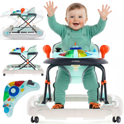 Sun Baby gåstol til baby interaktiv Grand Prix 2i1 - kojaske, regulering af højde, stopklodser, panel med lys og lyd, 6m+, op til 12 kg, blå