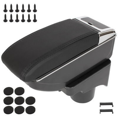 VW Golf V 03-09 armstöd med förvaringsfack SVART ECO-LÄDER + monteringssats