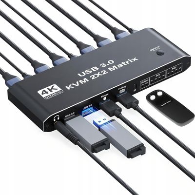 KVM-KONSOLI 2x2 HDMI 2.0 4xUSB 3.0 Kytkin Matriisikytkin 2 näyttöä 4K