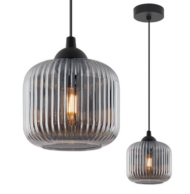 RIFFLE SVART HÄNGLAMPA 1 PLAT GRAFITLAMPSKÄRM CYLINDER E27