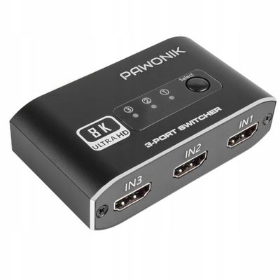 SWITCH HDMI 2.1 3x1 SWITCH SPLITTER 8K 4K 120HZ 240HZ HDR10 PAWONIK
