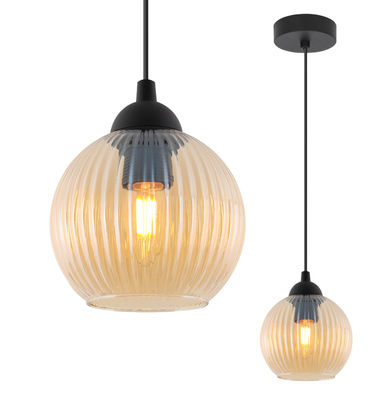 RIFFLE SVART HÄNGLAMPA 1 PLAT HONUNGSSKÄRM KULA E27