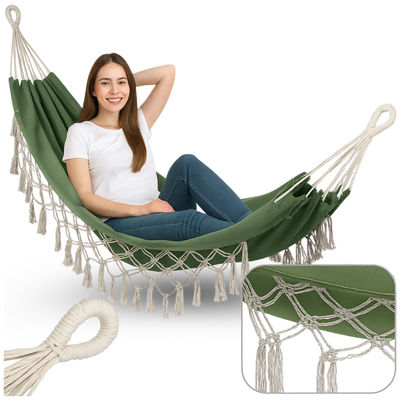 Boho havehængekøje Brasiliansk macrame to-personers grøn stor liggestol xxl