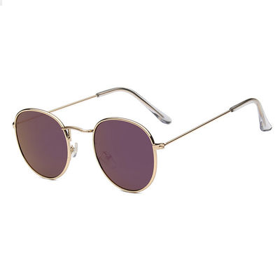 Runde solbriller retro gull lilla glass + senil streng