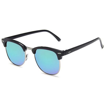 Black Clubmaster solbriller Green Mirror Glass + Senile String