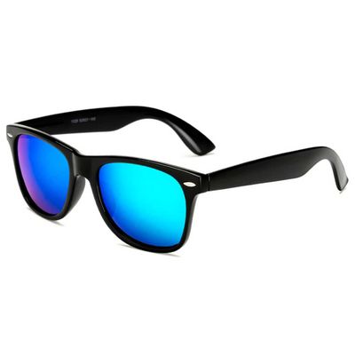Black Wayfarer solbriller Blue Green Mirror Glass + Senile ledning