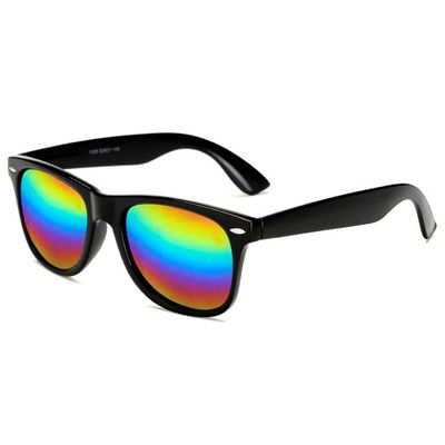 Black Wayfarer solbriller Rainbow Color Mirror Glass + Senile String