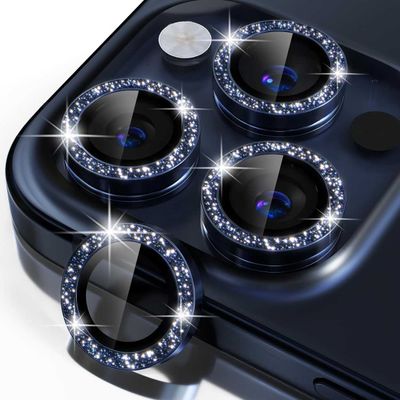iPhone 15 Pro/Pro Max Lens Cover Bling Glitter Blue