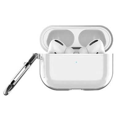Kova läpinäkyvä Apple AirPods Pro -kotelo karabiinirenkaalla