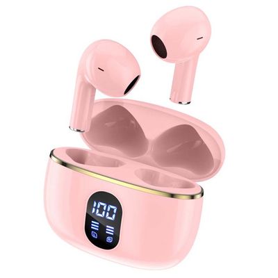TWS Trådløse In-Ear Hodetelefoner ENC, Bluetooth 5.3, LCD-skjerm og Touchkontroller Rosa