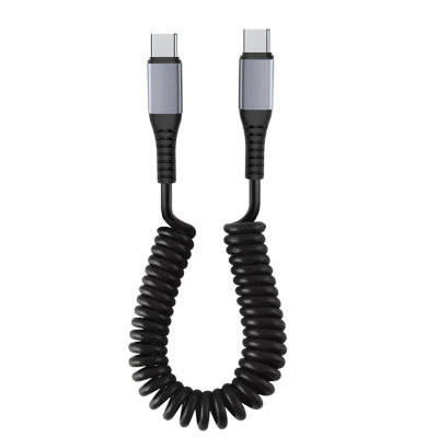 Utdragbar Laderkabel USB-C til USB-C Spiralkabel 66W, Hvit
