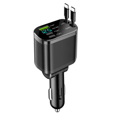 5-i-1 USB-C 100W Hurtigoplader til Bil | Billader med Utrækkelige Kabler