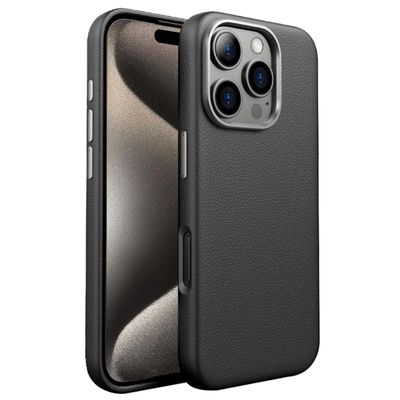 Tynt TPU-deksel med lærfinish til iPhone 15 Pro – Svart