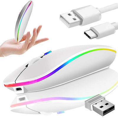 Trådløs Mus Bluetooth & 2.4 GHz Optisk RGB Oppladbar Slim Hvit