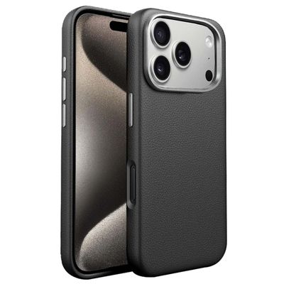 Tynt TPU-deksel med lærfinish til iPhone 17 Pro Max – Svart