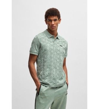 BOSStil mænd. 50538191 Poloshirt i bomuld med cirkulær jacquard grøn (L), Casual, Korte ærmer