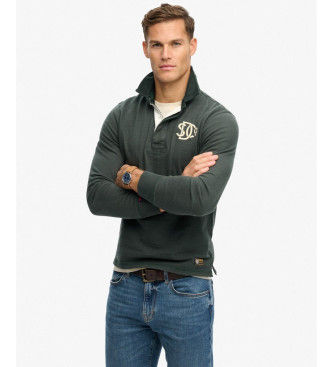 Superdrytil mænd. M2014011A Vintage Athletic Rugby grøn polo shirt (M), Casual, Bomuld, Lange ærmer