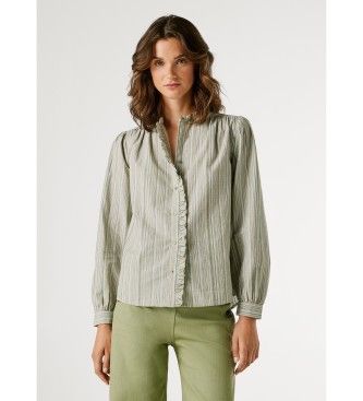 Pepe Jeanstil kvinder. PL3051402 Bluse Aliya grøn skjorte (L), Casual, Bomuld, Klassisk, Lange ærmer