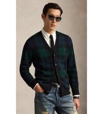 Polo Ralph Laurentil mænd. 710B23895001 Uldcardigan med grønne og marineblå tern (S), Flerfarvet, Bomuld, Klassisk