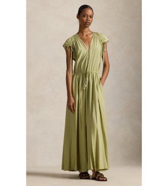 Polo Ralph Laurentil kvinder. 211A96358001 Kjole i crepe med grønne snore (42), Casual, Party, Viscose, Uden ærmer/stropper