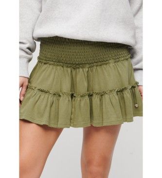 Superdrytil kvinder. W7210319A Grøn stribet miniskørt i strik (L), Casual, Bomuld