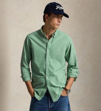 Polo Ralph Laurentil mænd. 710805564514 Grøn farvet oxfordskjorte med Custom Fit (XL), Casual, Bomuld, Lange ærmer