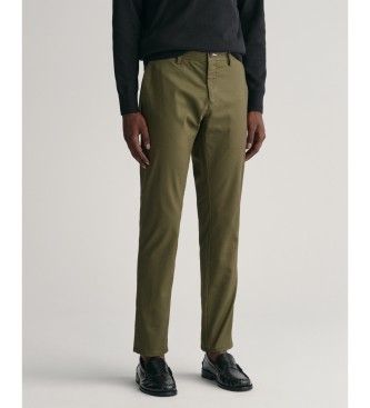 Ganttil mænd. 1505220 Slim Fit Tech Prep chinos grøn (30/34), Casual, Bomuld, Økologisk bomuld