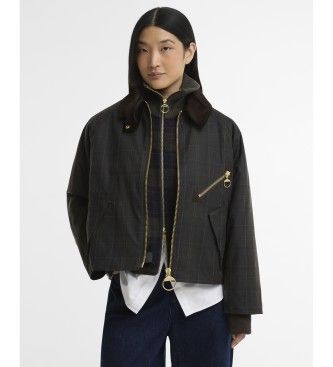Barbourtil kvinder. LWX1567 Arlene Checked Wax grøn vokset bomuldsjakke (S), Casual