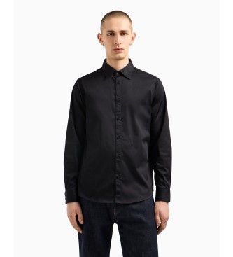 A|X Armani Exchangetil mænd. XM000339AF10192UC001 Langærmet skjorte i sort bomuldssatin med stretch (XS), Casual, Lange ærmer