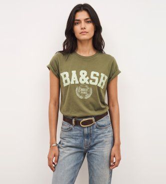 BA&SHtil kvinder. 1H26IONI Ioni grøn t-shirt (34), Casual, Bomuld, Korte ærmer