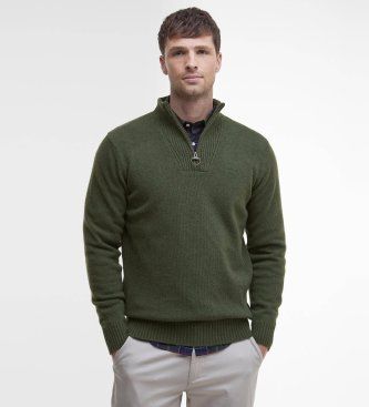 Barbourtil mænd. MKN0339 Essential olivengrøn jersey (M), Casual, Bomuld