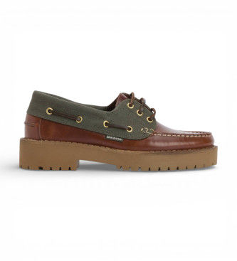 Barbourtil kvinder. LFO0798 Darras bådsko i læder, brun, grøn (40), Fast, 1-3 cm, Blonder, Casual
