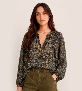 BA&SHtil kvinder. 1H26KROS Grøn Kross-bluse (34), Casual, Viscose, Blomstret, Lange ærmer