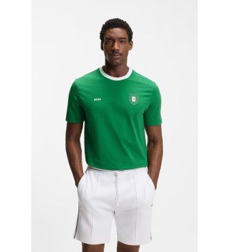 BOSStil mænd. 50562134 T-shirt med flag (XXL), Casual, Grøn, Korte ærmer, Økologisk bomuld