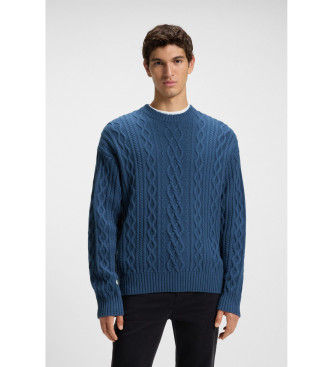 BOSStil mænd. 50548689 Kableto trøje blå (L), Casual, Bomuld