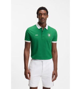 BOSStil mænd. 50559263 Paddy-poloshirt med grønne flagdetaljer (M), Casual, Bomuld, Korte ærmer