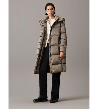 Calvin Klein Jeanstil kvinder. J20J224617 Grøn skinnende satinfrakke med fjerdun (S), Casual, Genanvendt nylon