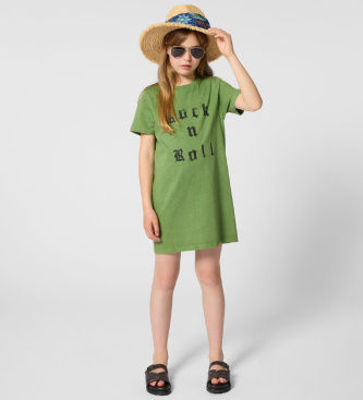Zadig & Voltairetil piger. X60543 Grøn t-shirt-kjole (10Y= 138cm), Casual, Bomuld, Korte ærmer, børnetøj